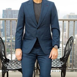 Navy Blue Checkered Blazer