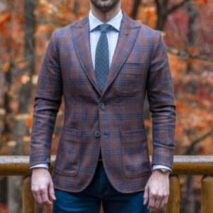 Brown Suit With Subtle Blue Stripes Blazer